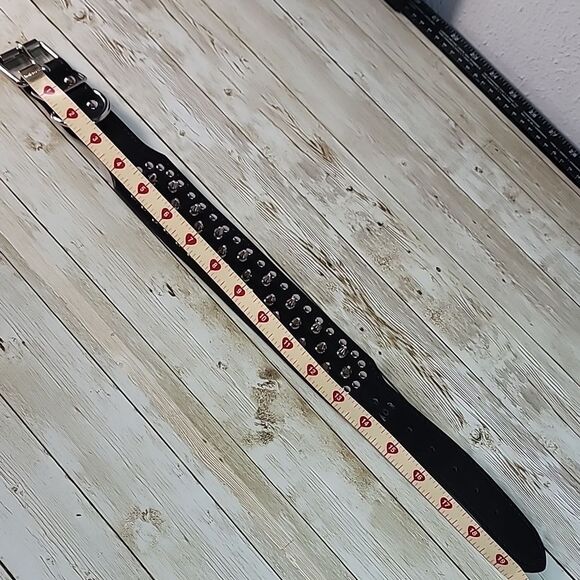 Studded Spiked Dog PU Smooth Black Leather Collar Punk Tough Dog Medium - Picture 6 of 8